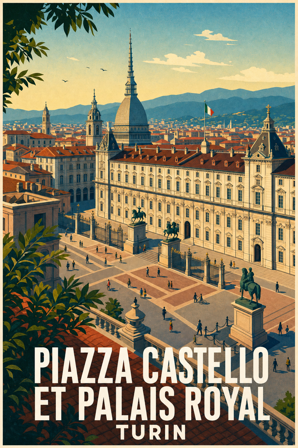 Affiche de Turin, Piazza Castello et Palais Royal