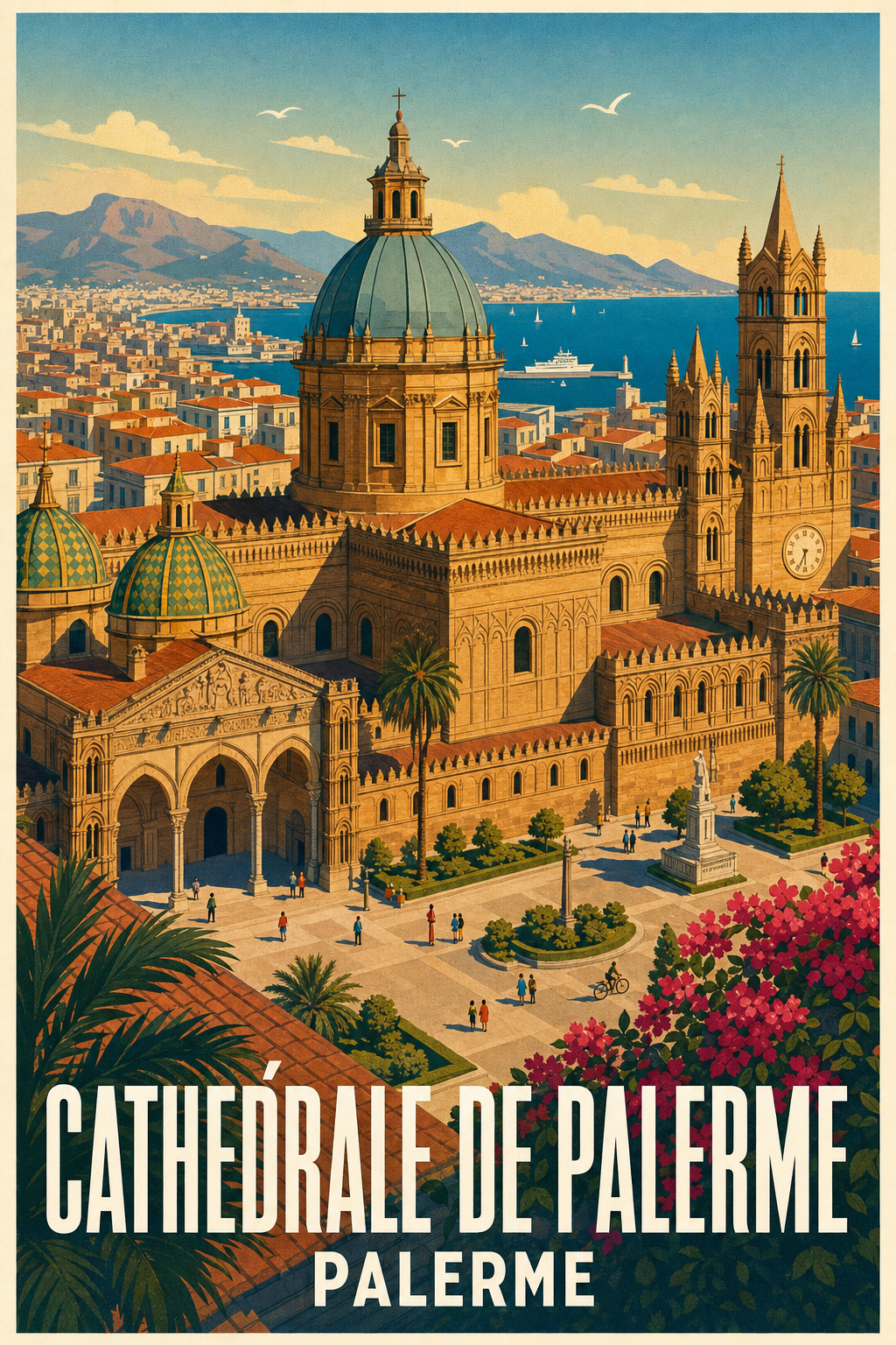 Affiche de Palerme, poster cathédrale et coupoles