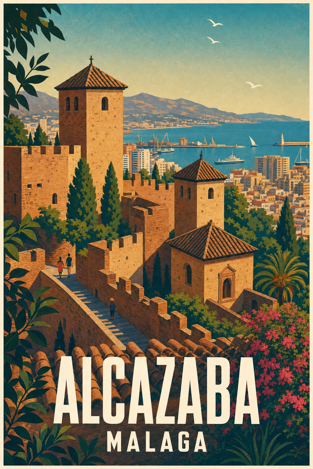 Affiche de l'Alcazaba de Malaga, poster vintage