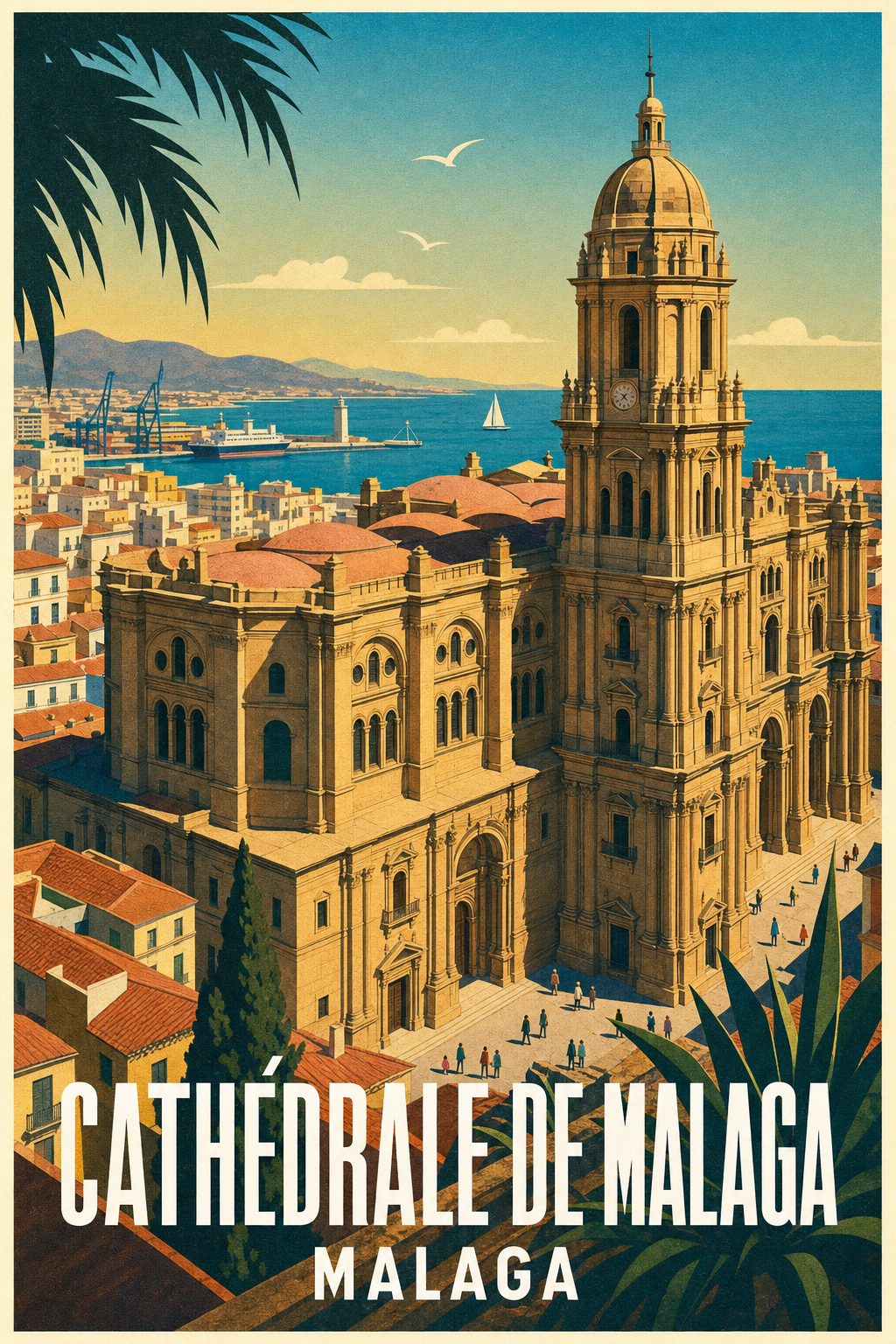 Affiche de Malaga, poster cathédrale vintage