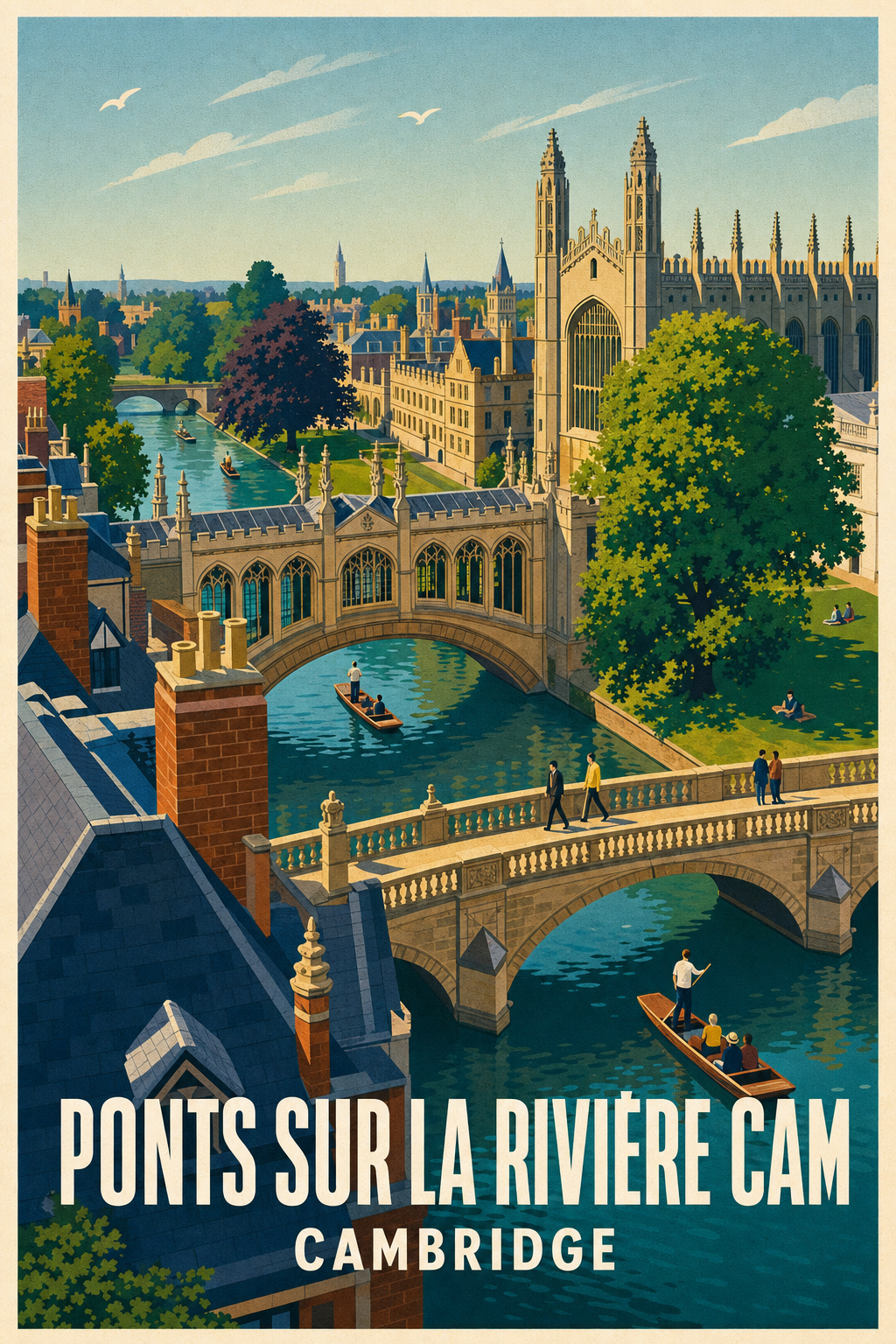 Affiche de Cambridge, poster ponts sur la rivière Cam