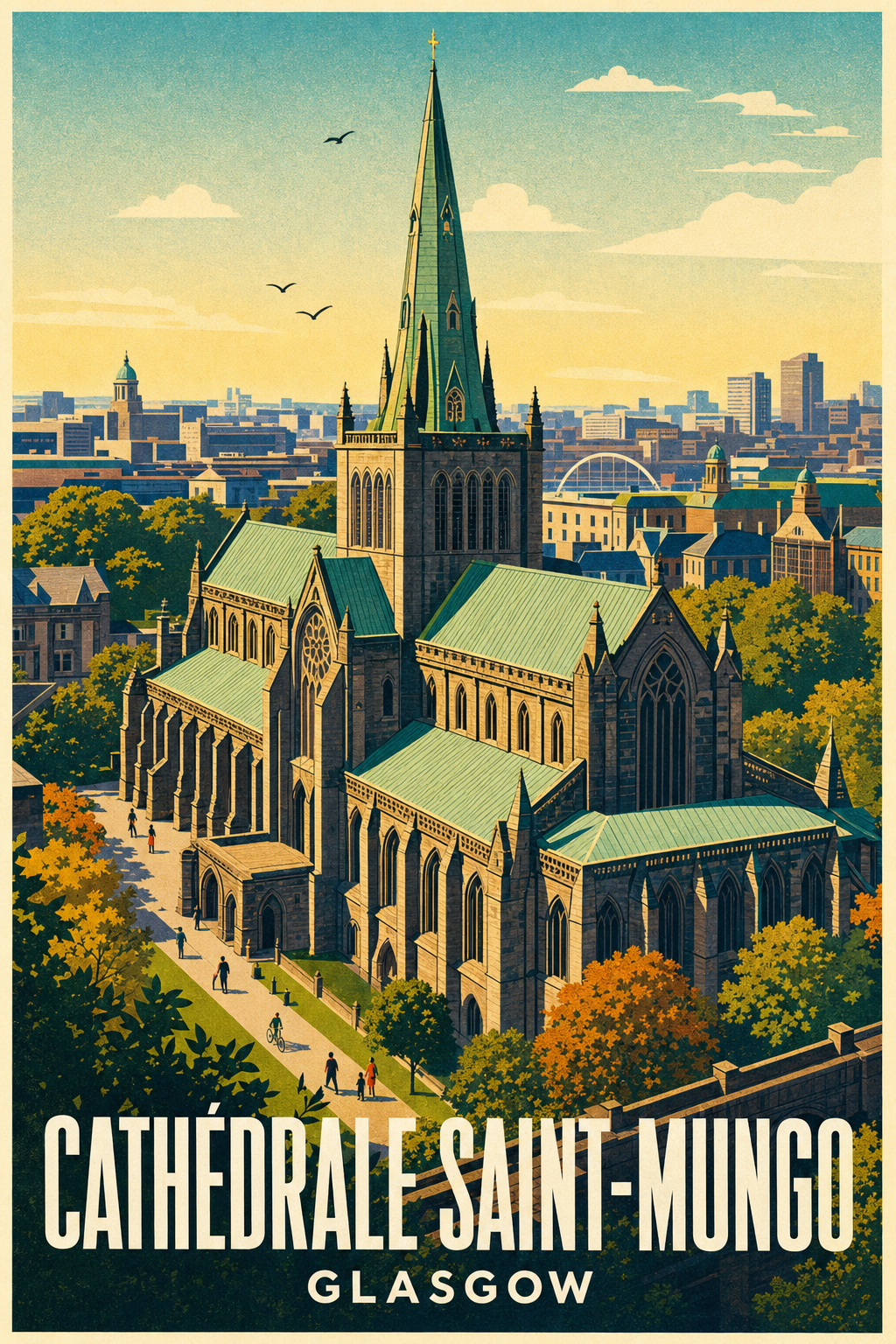 Poster de la Cathédrale de Glasgow, style vintage