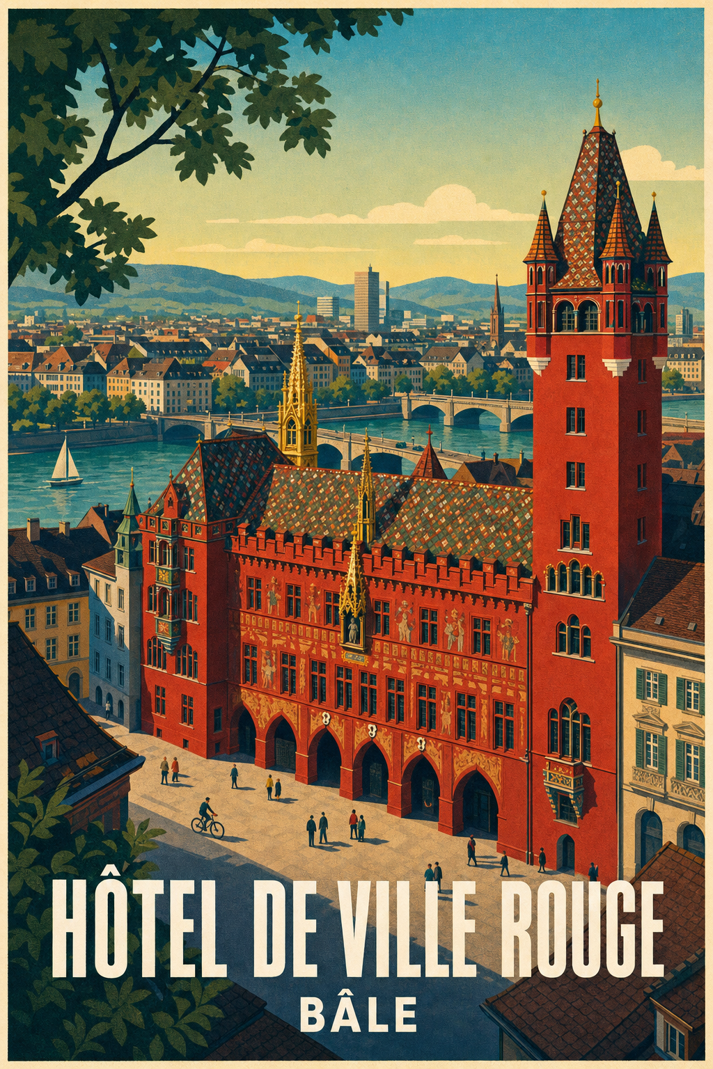 Affiche de Bâle, poster Hôtel de Ville rouge