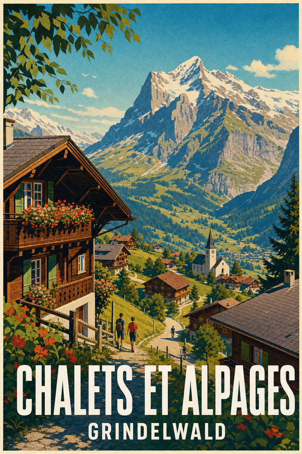 Affiche de Grindelwald, poster chalets et alpages