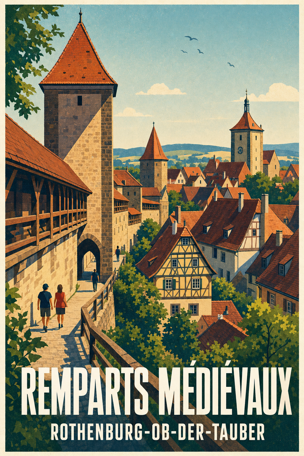 Affiche de Rothenburg, poster remparts médiévaux