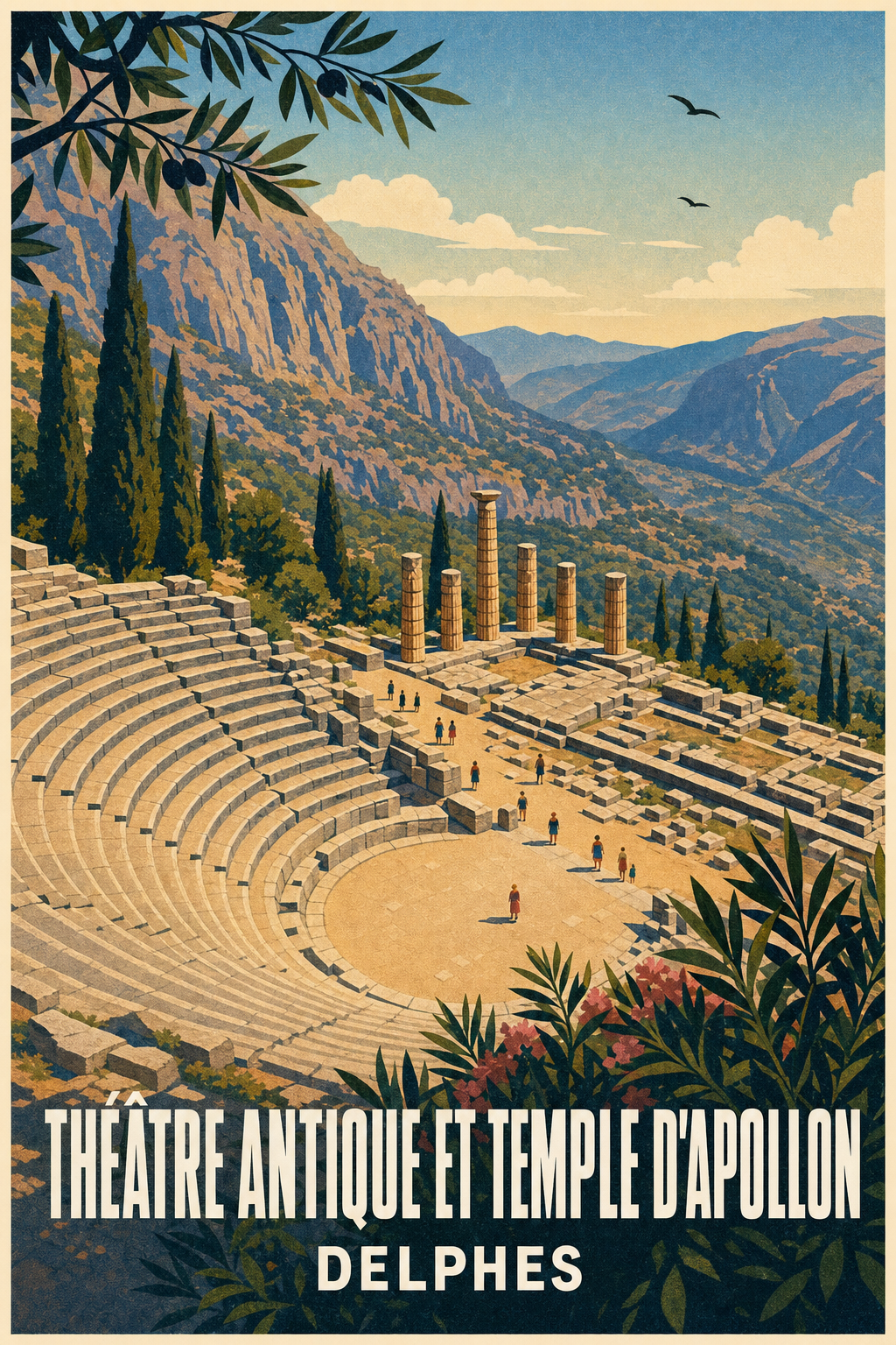 Affiche de Delphes, théâtre et temple antique
