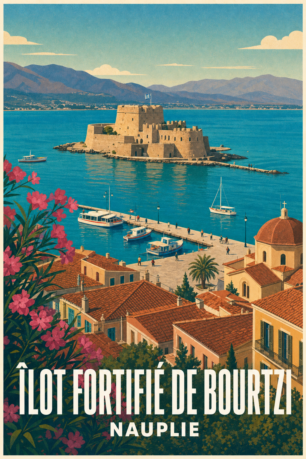 Affiche de Bourtzi, poster Nauplie Grèce