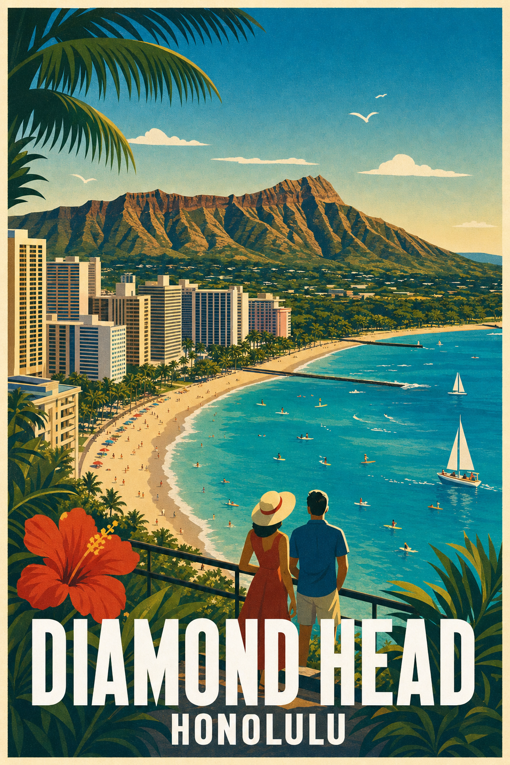 Affiche d'Honolulu, Diamond Head Hawaii