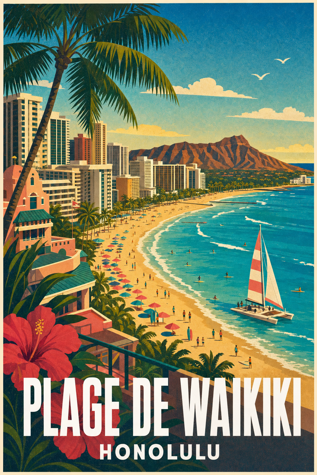 Affiche de la plage de Waikiki, poster Honolulu