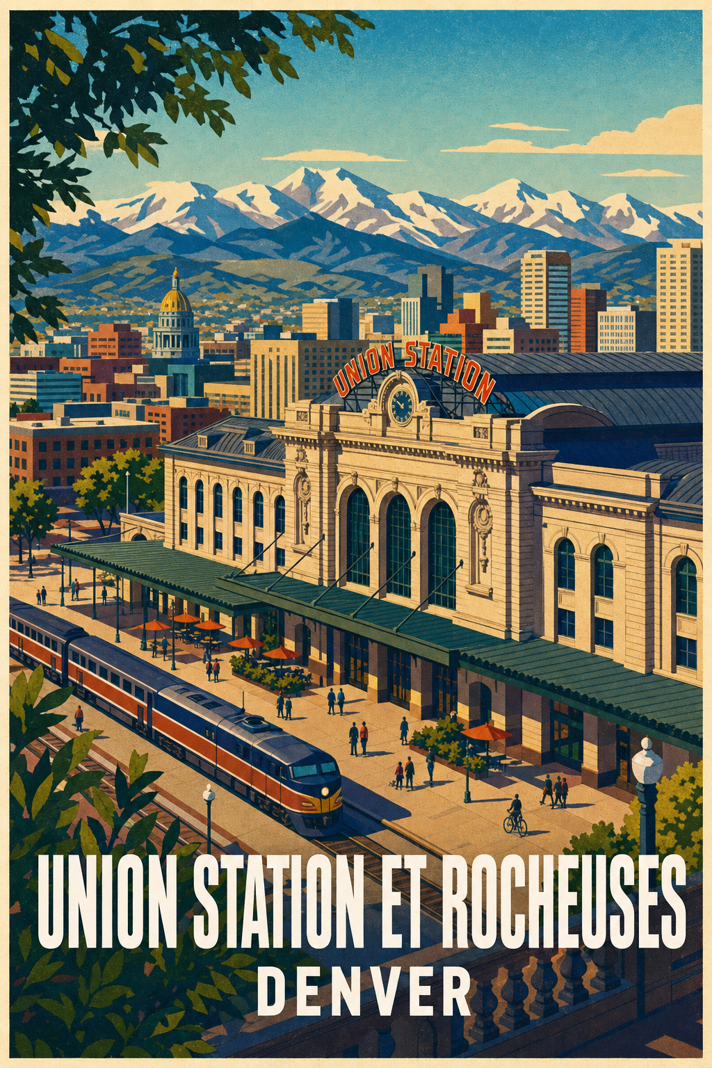 Affiche de Denver, Union Station et Rocheuses
