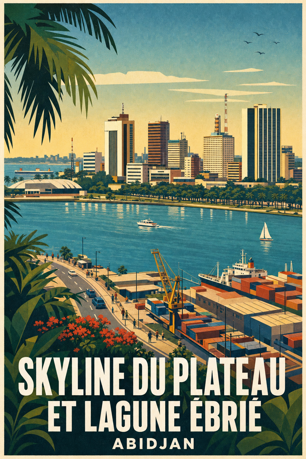 Affiche d'Abidjan, skyline du Plateau et lagune