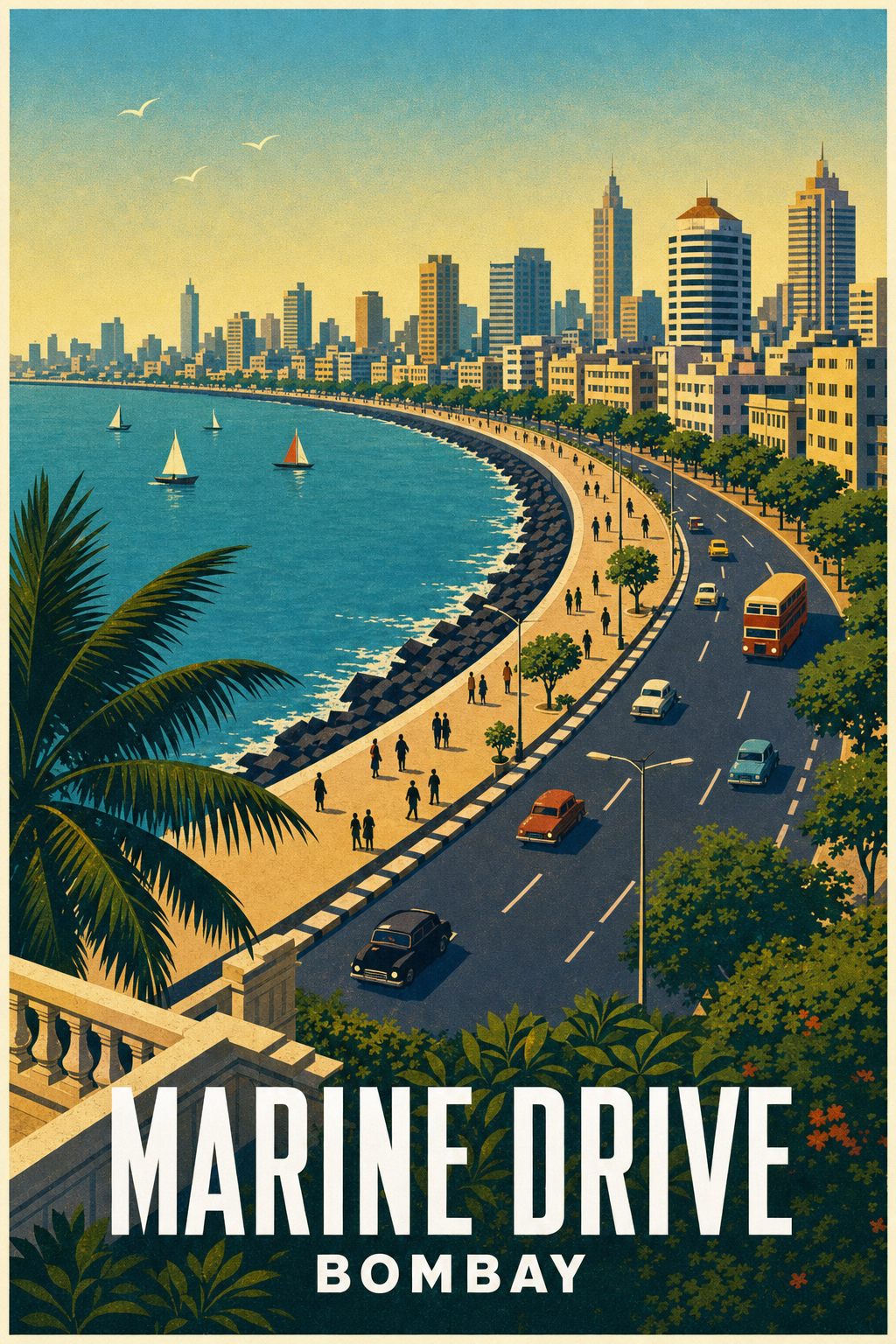 Poster de Bombay, Marine Drive vintage