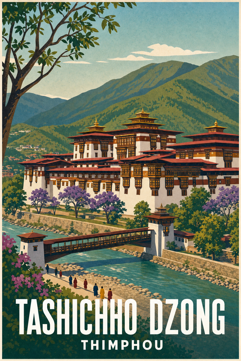 Affiche de Thimphou, poster Tashichho Dzong