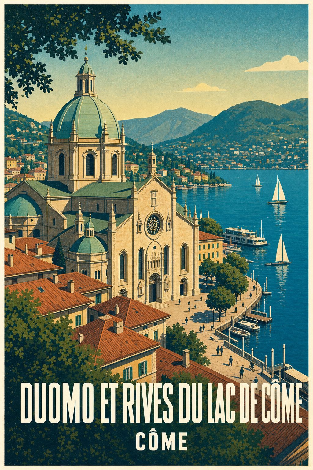 Affiche de Côme, poster Duomo et rives du lac
