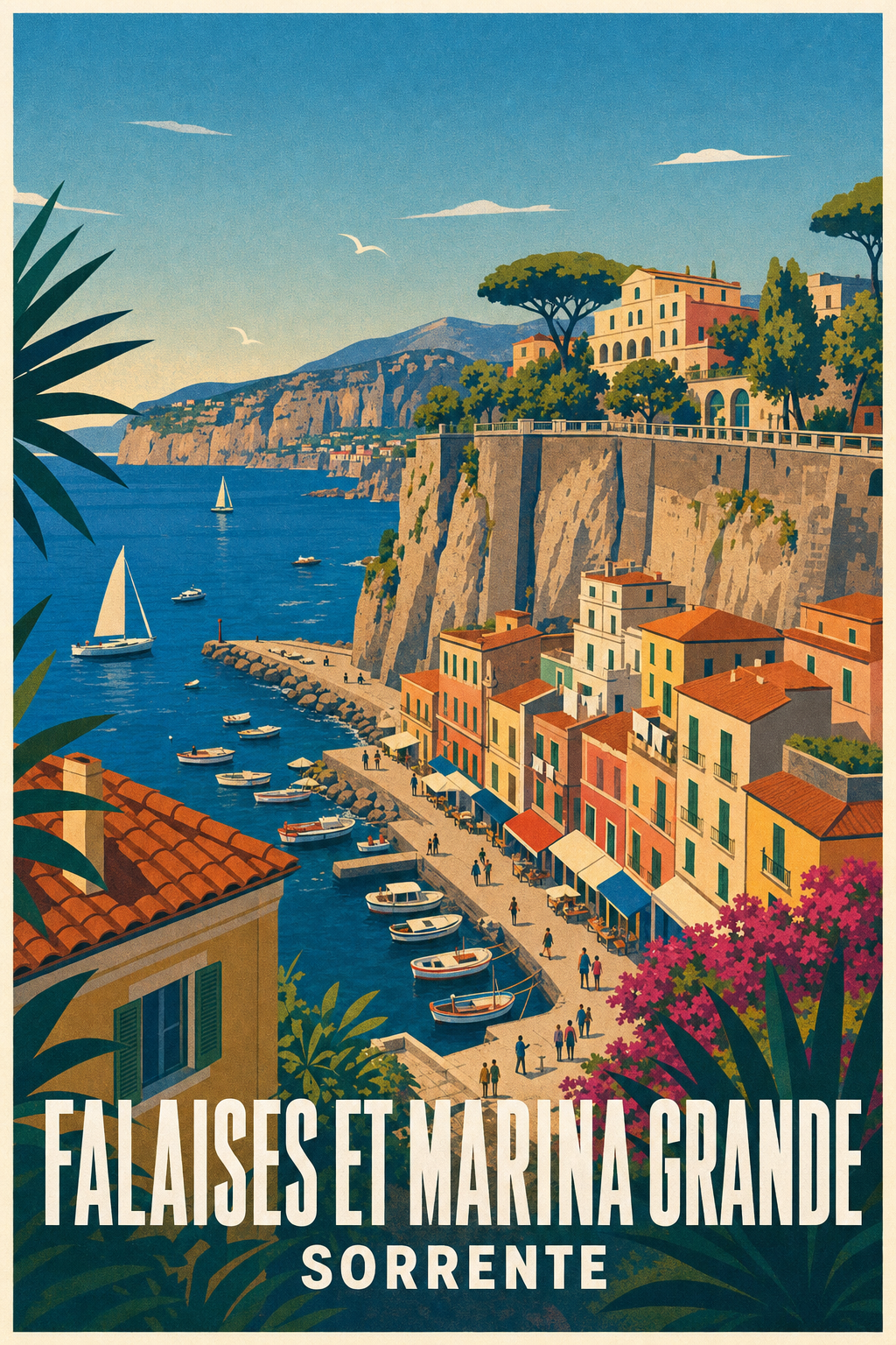Affiche de Sorrente, falaises et Marina Grande