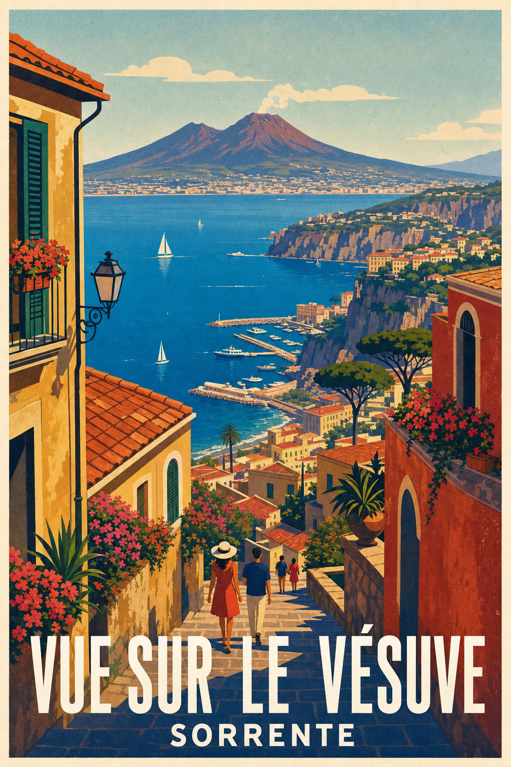Affiche de Sorrente, poster vue sur le Vésuve