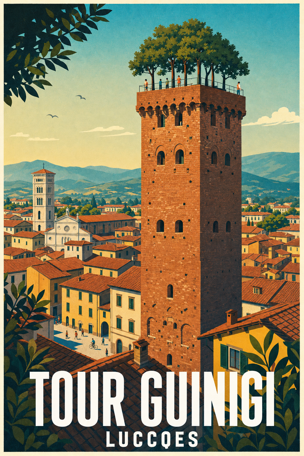 Affiche de Lucques, poster Tour Guinigi