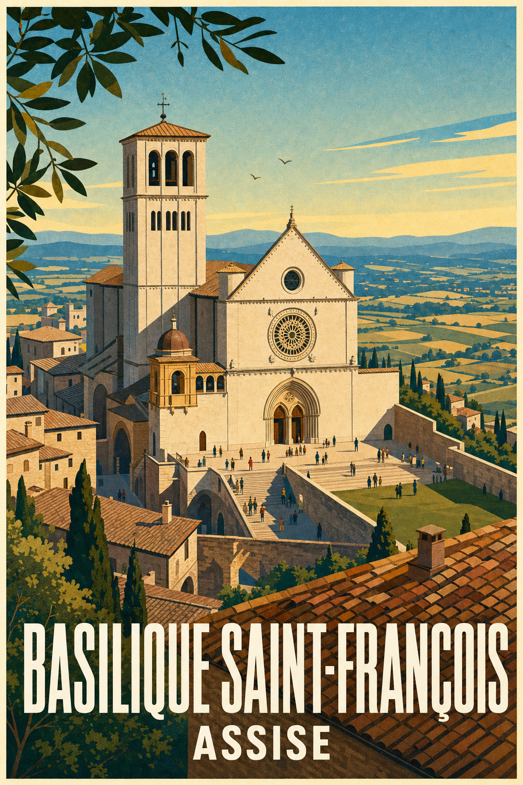 Affiche de la Basilique d'Assise, poster vintage