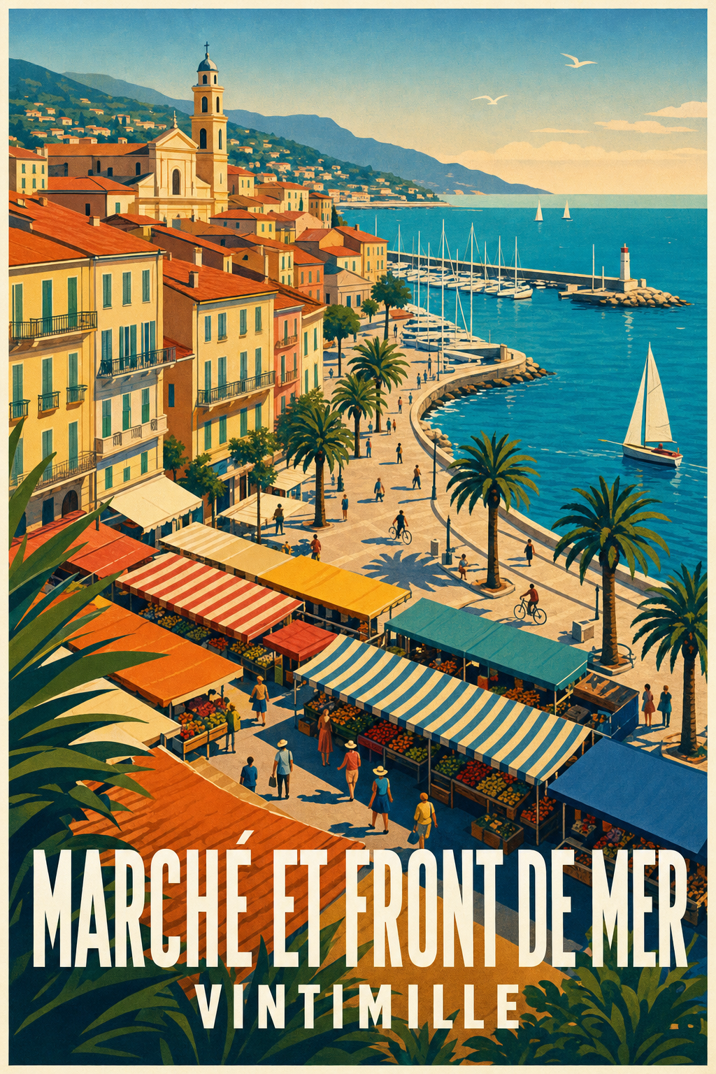 Affiche de Vintimille, poster marché et front de mer