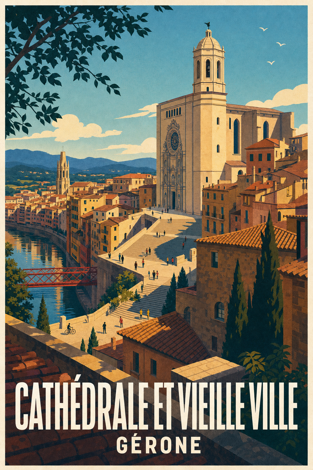 Affiche de Gérone, poster cathédrale et vieille ville
