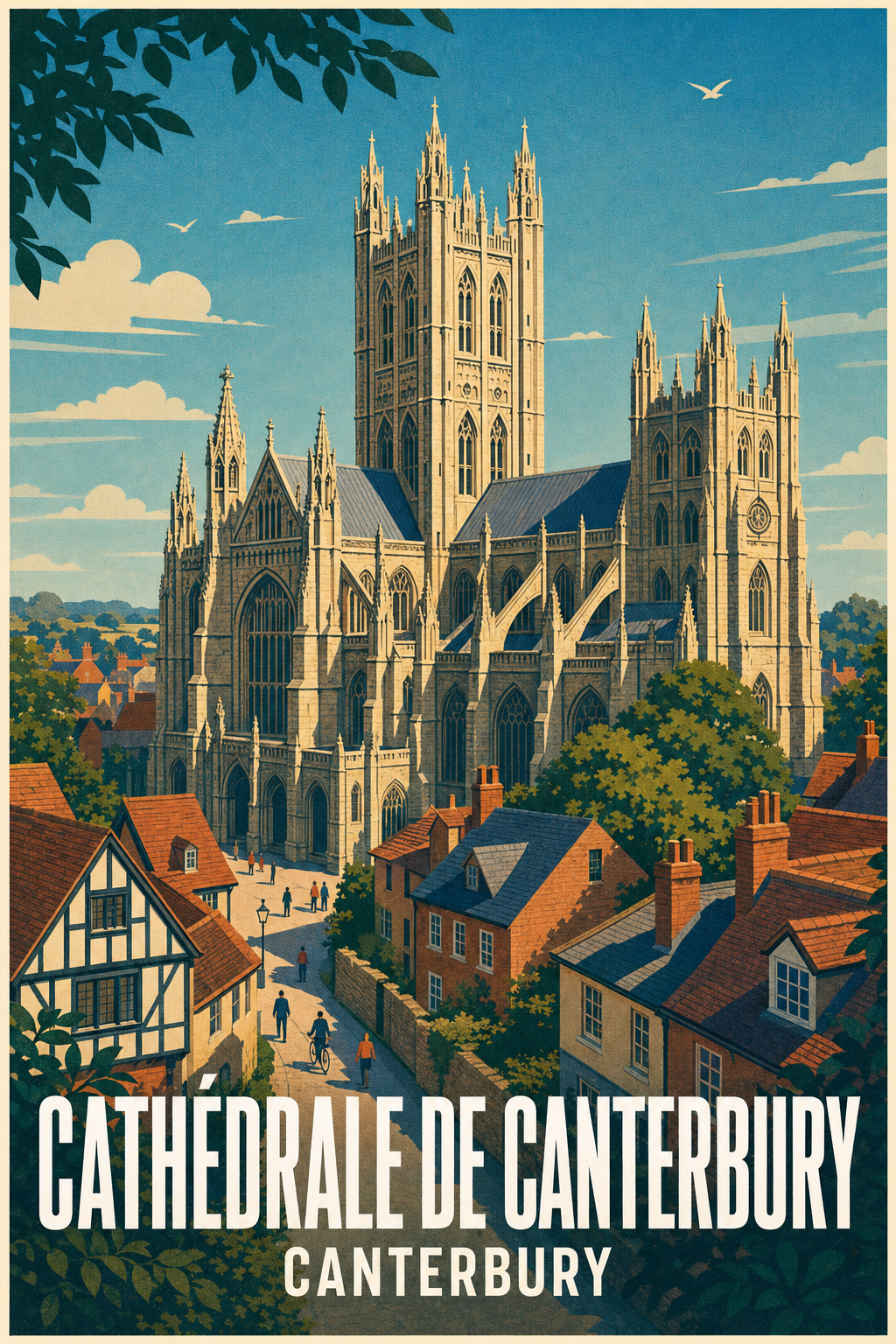 Affiche de la Cathédrale de Canterbury, style vintage