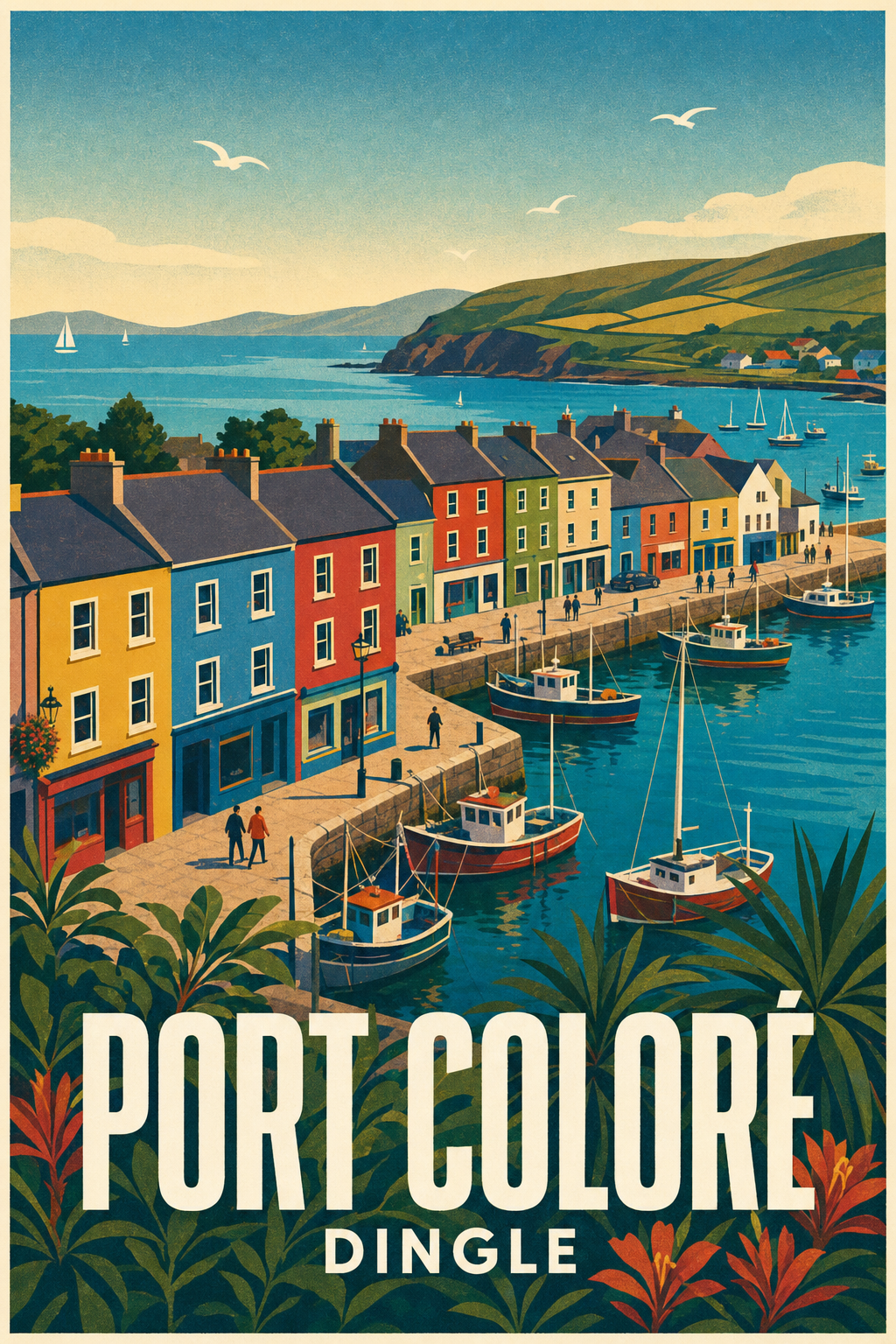 Affiche de Dingle, poster port coloré Irlande