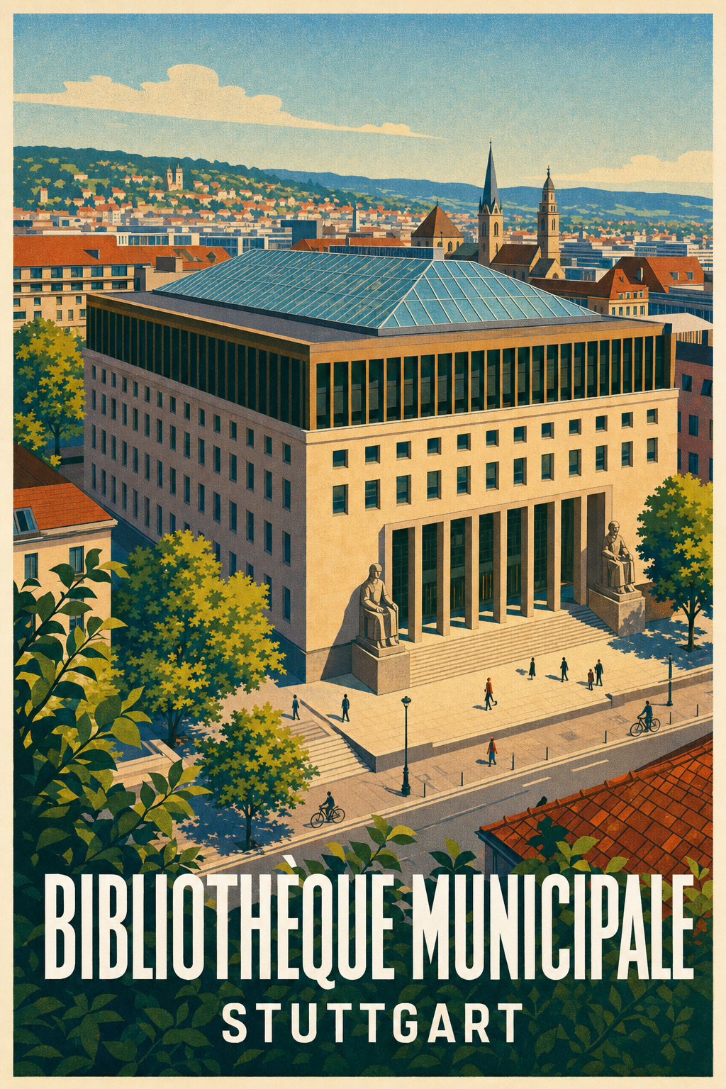 Affiche de Stuttgart, poster Bibliothèque municipale