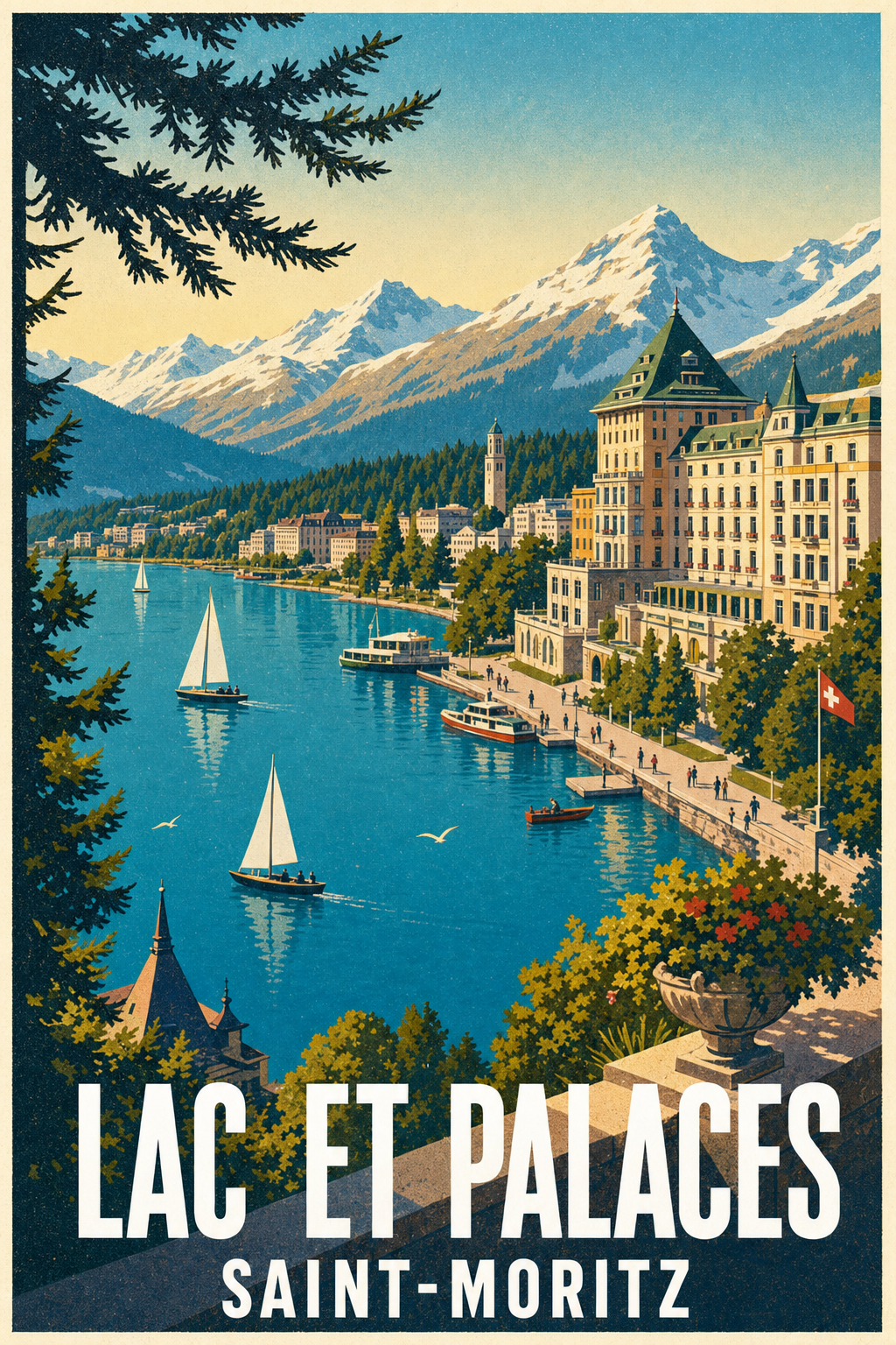Affiche de Saint-Moritz, poster Lac et Palaces