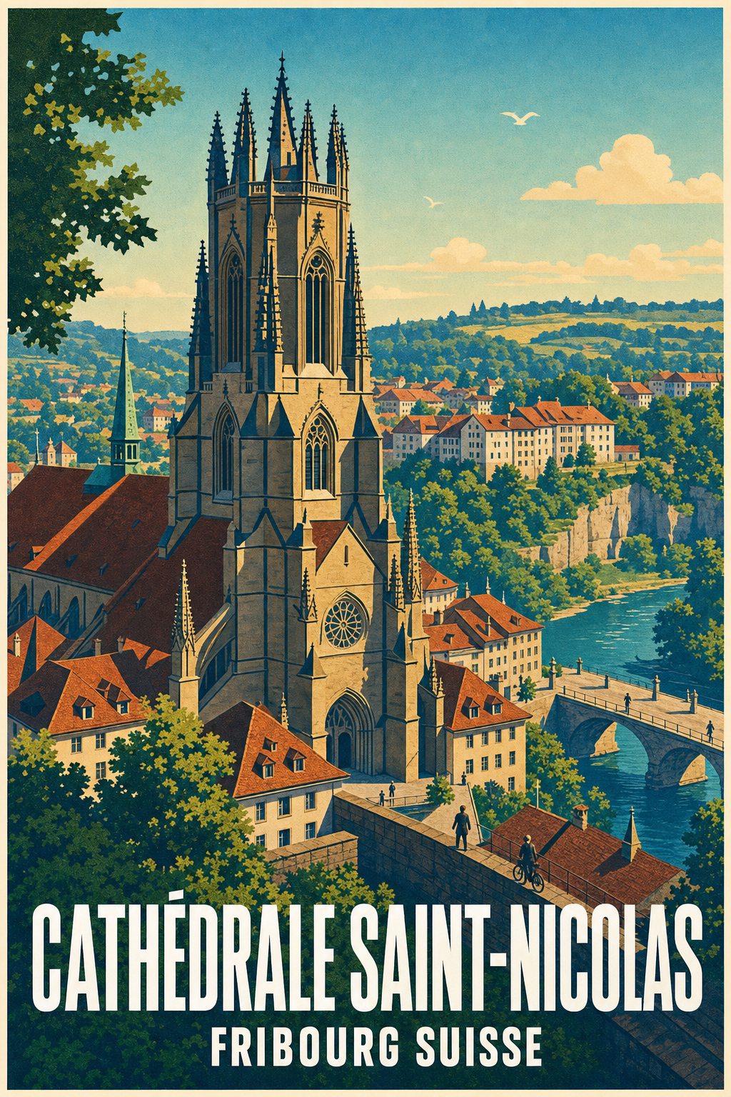 Affiche de la Cathédrale de Fribourg, poster Suisse