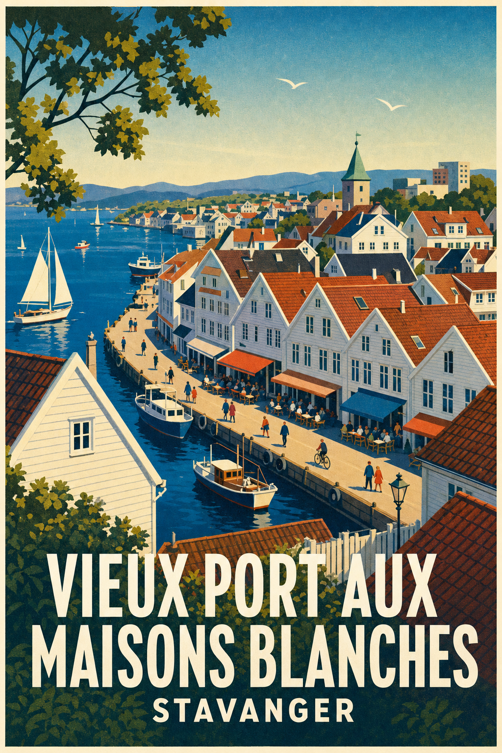 Affiche de Stavanger, maisons blanches du vieux port
