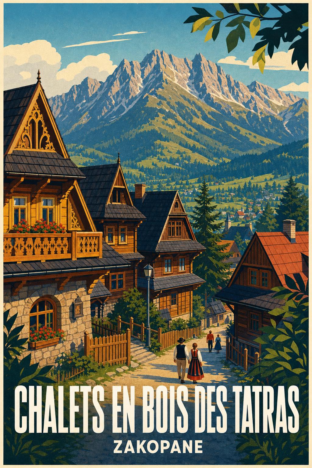 Affiche de Zakopane, chalets en bois des Tatras