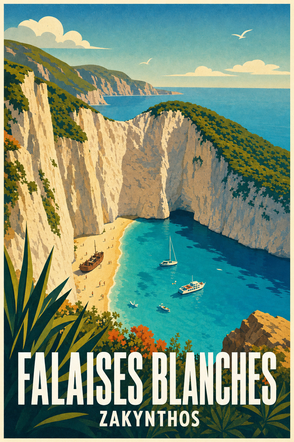 Affiche de Zakynthos, poster falaises blanches