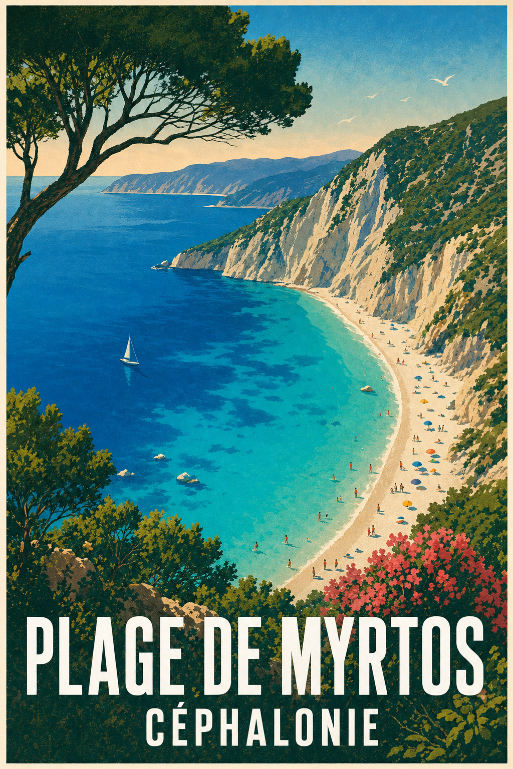 Affiche de la plage de Myrtos, poster Céphalonie