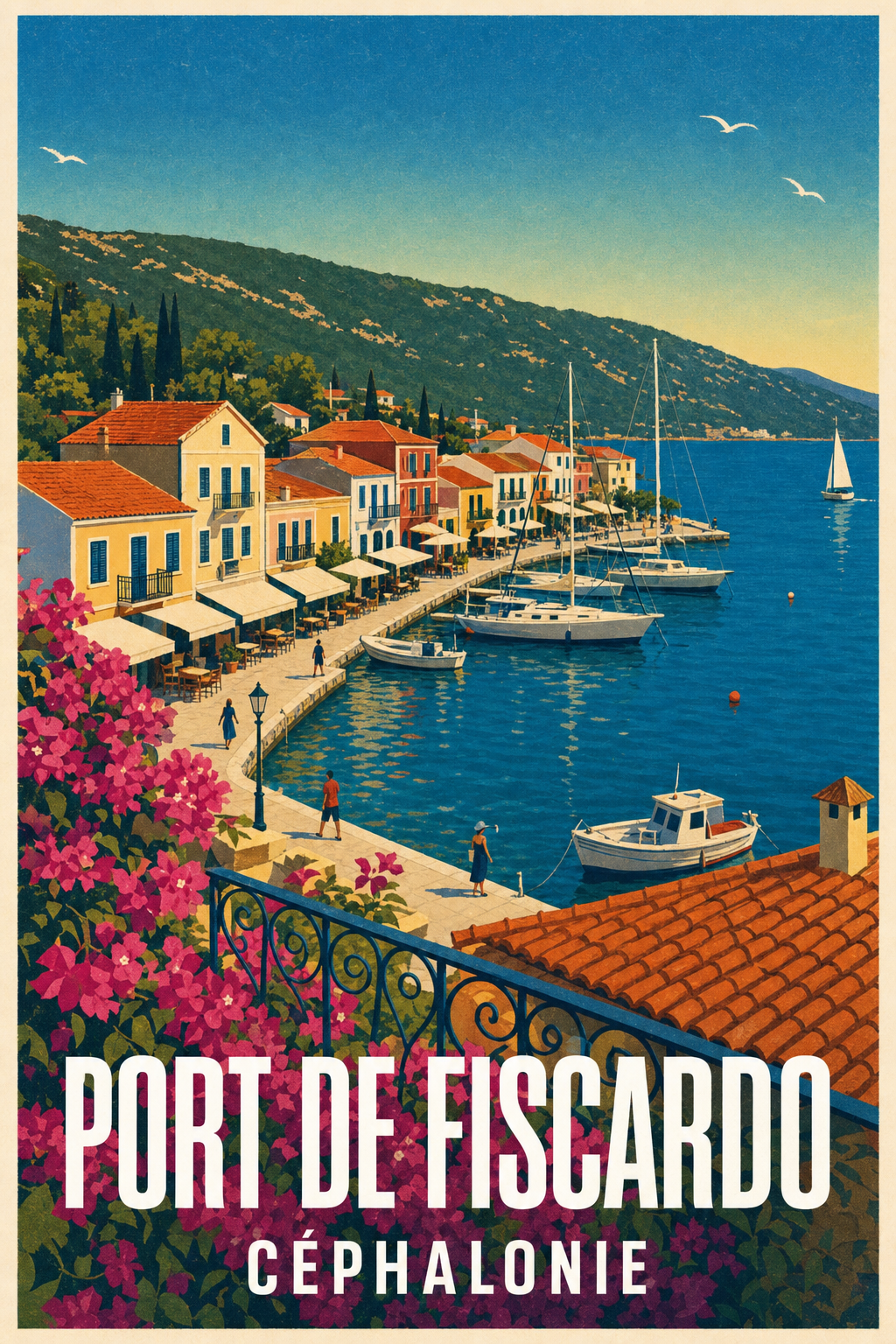 Affiche du Port de Fiscardo, poster Grèce