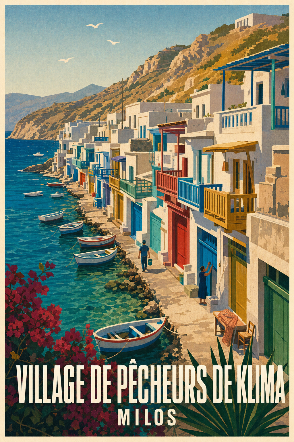 Affiche du village de Klima, poster Milos