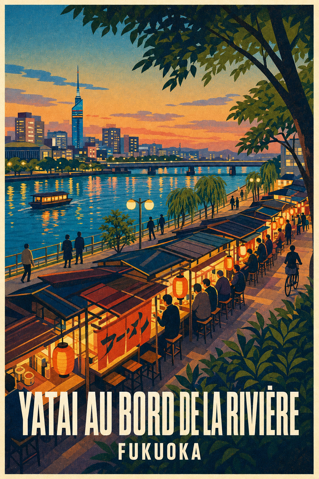 Affiche de Fukuoka, poster Yatai au bord de l'eau