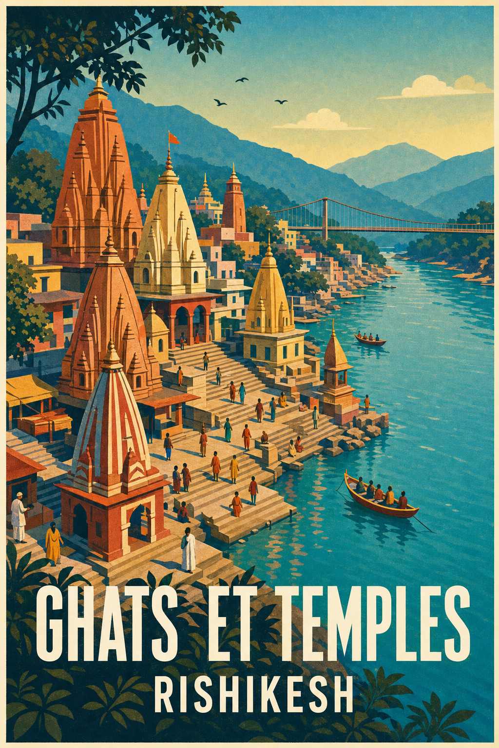 Affiche de Rishikesh, poster ghats et temples