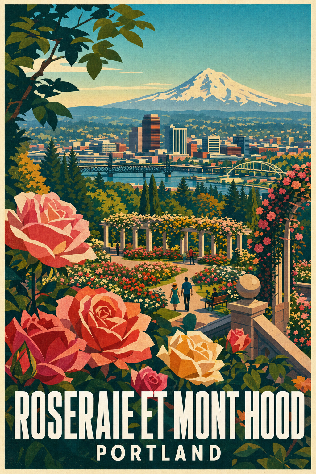 Poster de Portland, Roseraie et Mont Hood