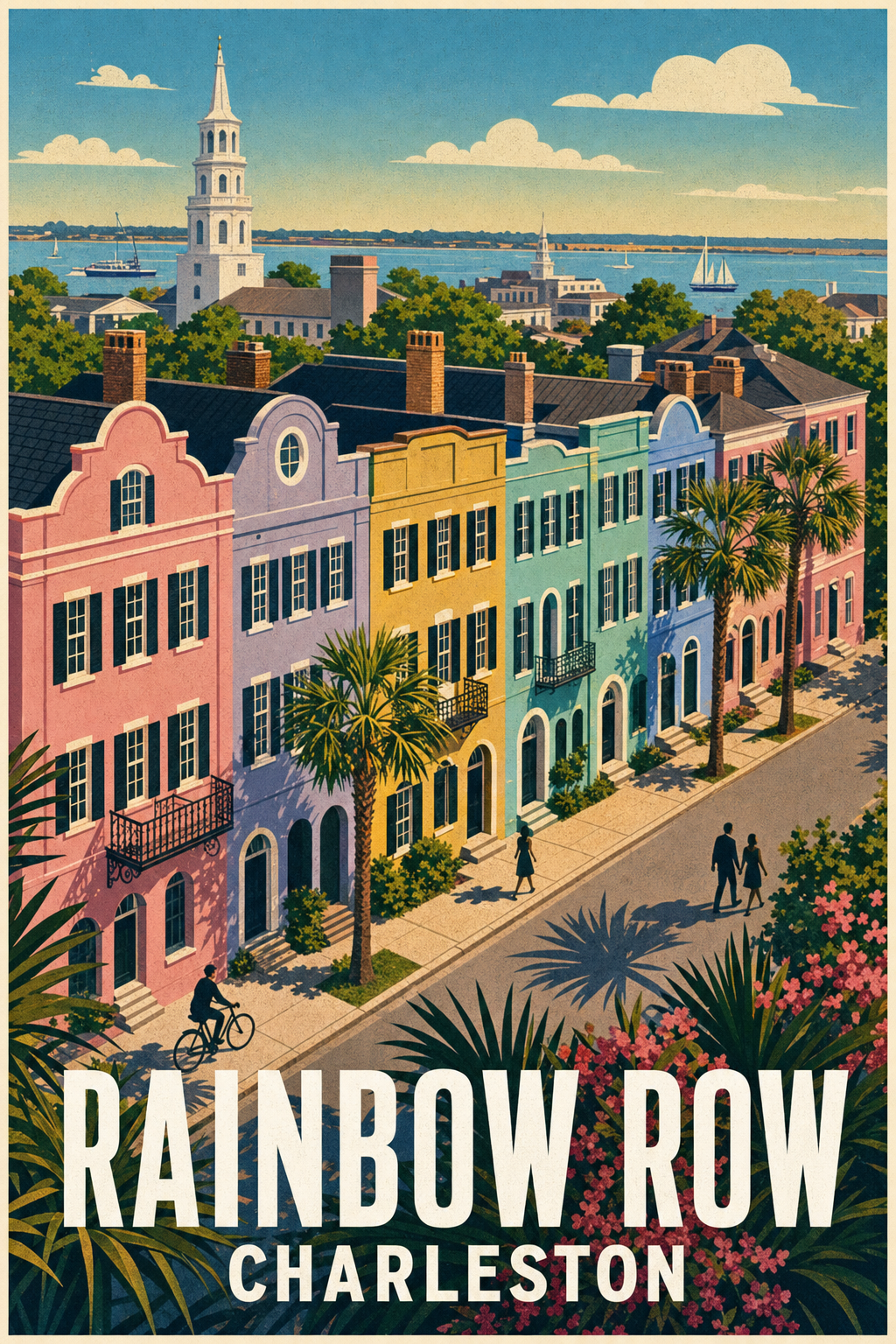 Affiche de Charleston, poster Rainbow Row