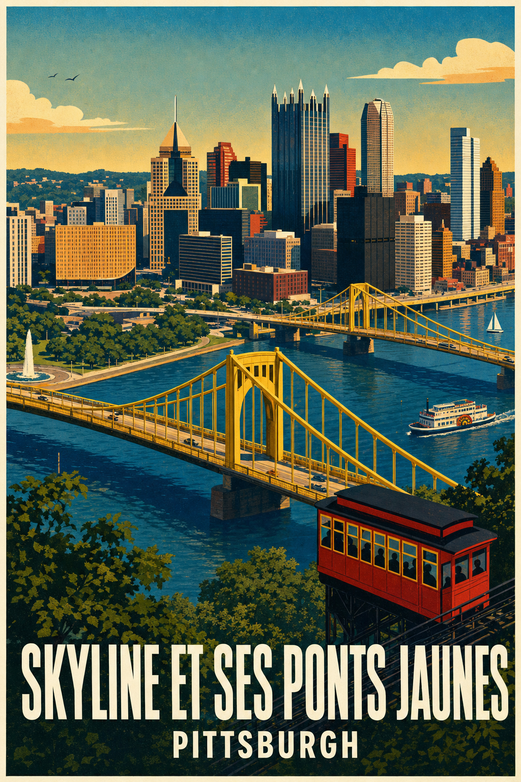 Affiche de Pittsburgh, poster skyline et ponts