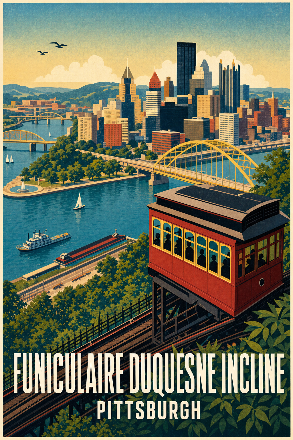 Affiche du funiculaire de Pittsburgh, poster rétro