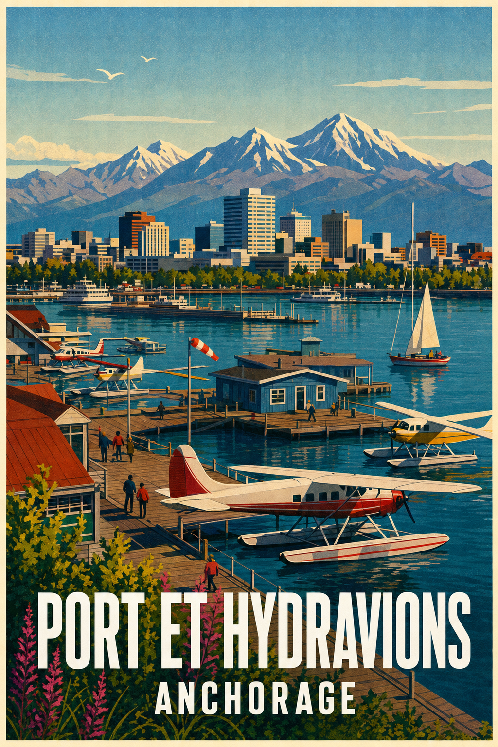 Affiche d'Anchorage, poster port et montagnes