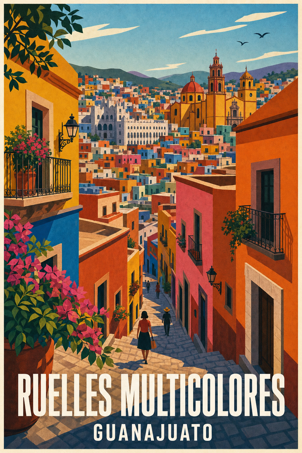 Affiche de Guanajuato, poster ruelles multicolores