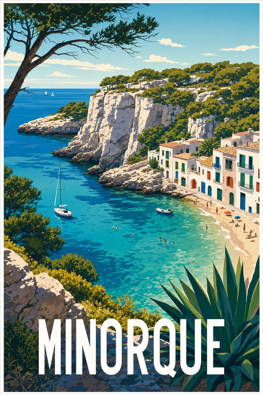 Affiche de Minorque, poster crique et falaises