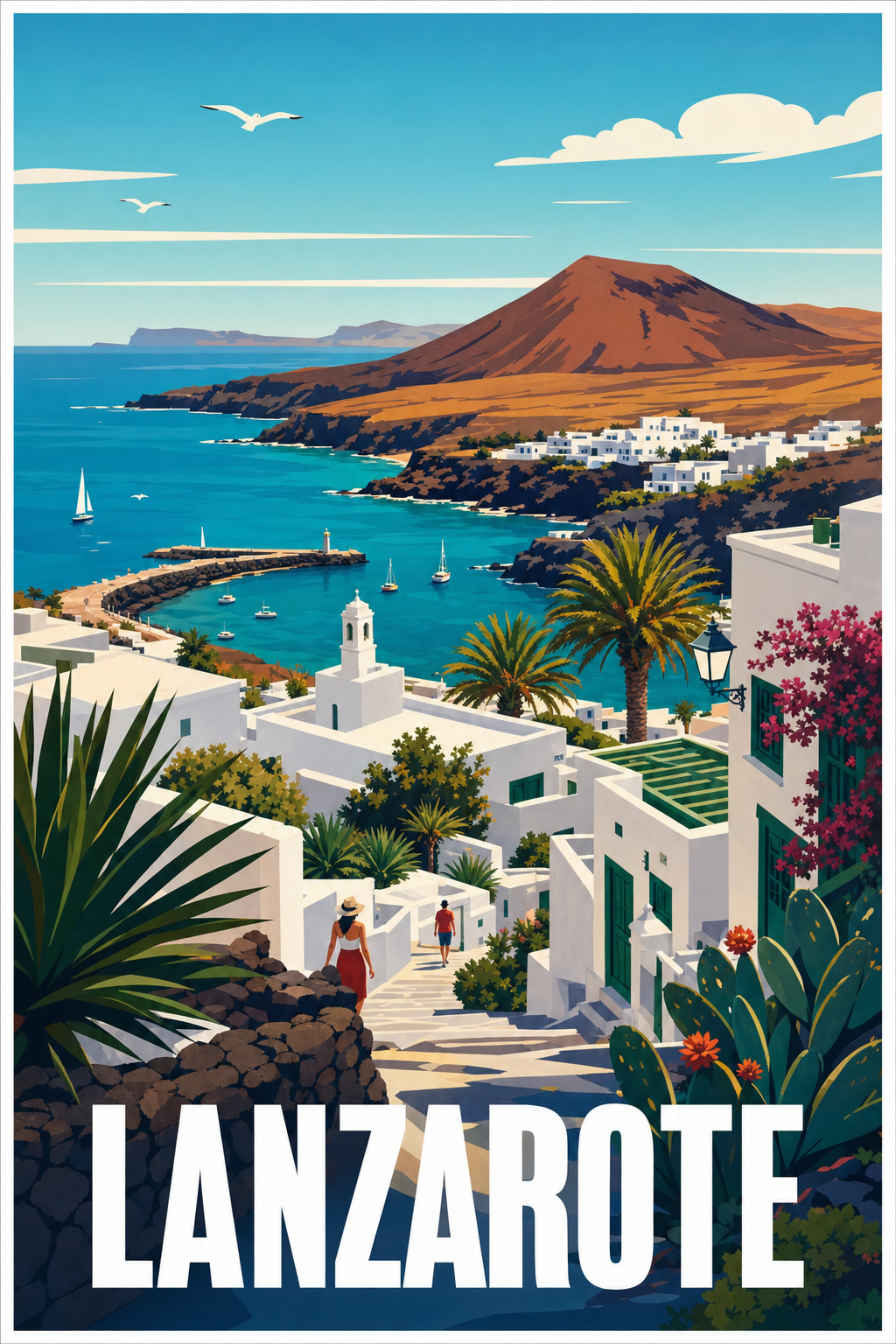 Affiche de Lanzarote, poster maisons blanches