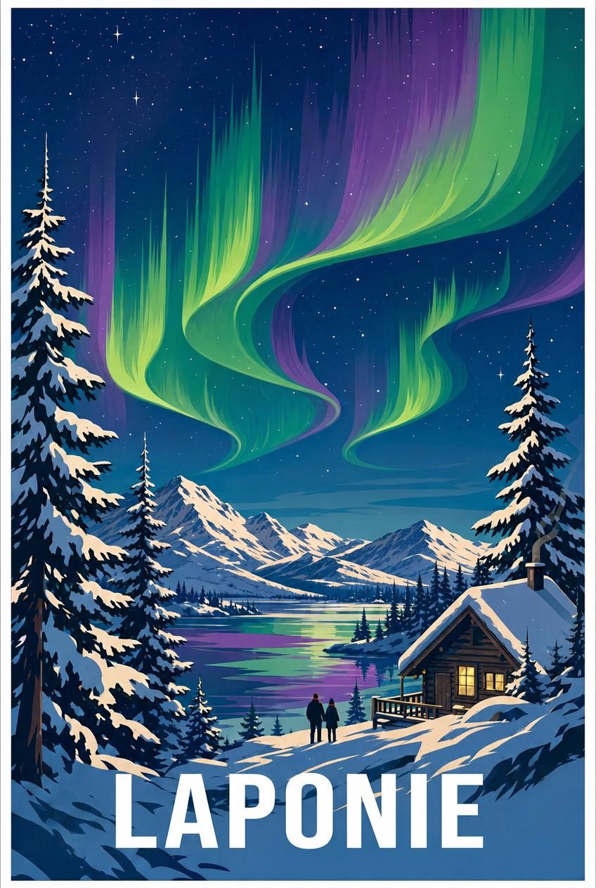 Affiche de Laponie, poster aurores boréales