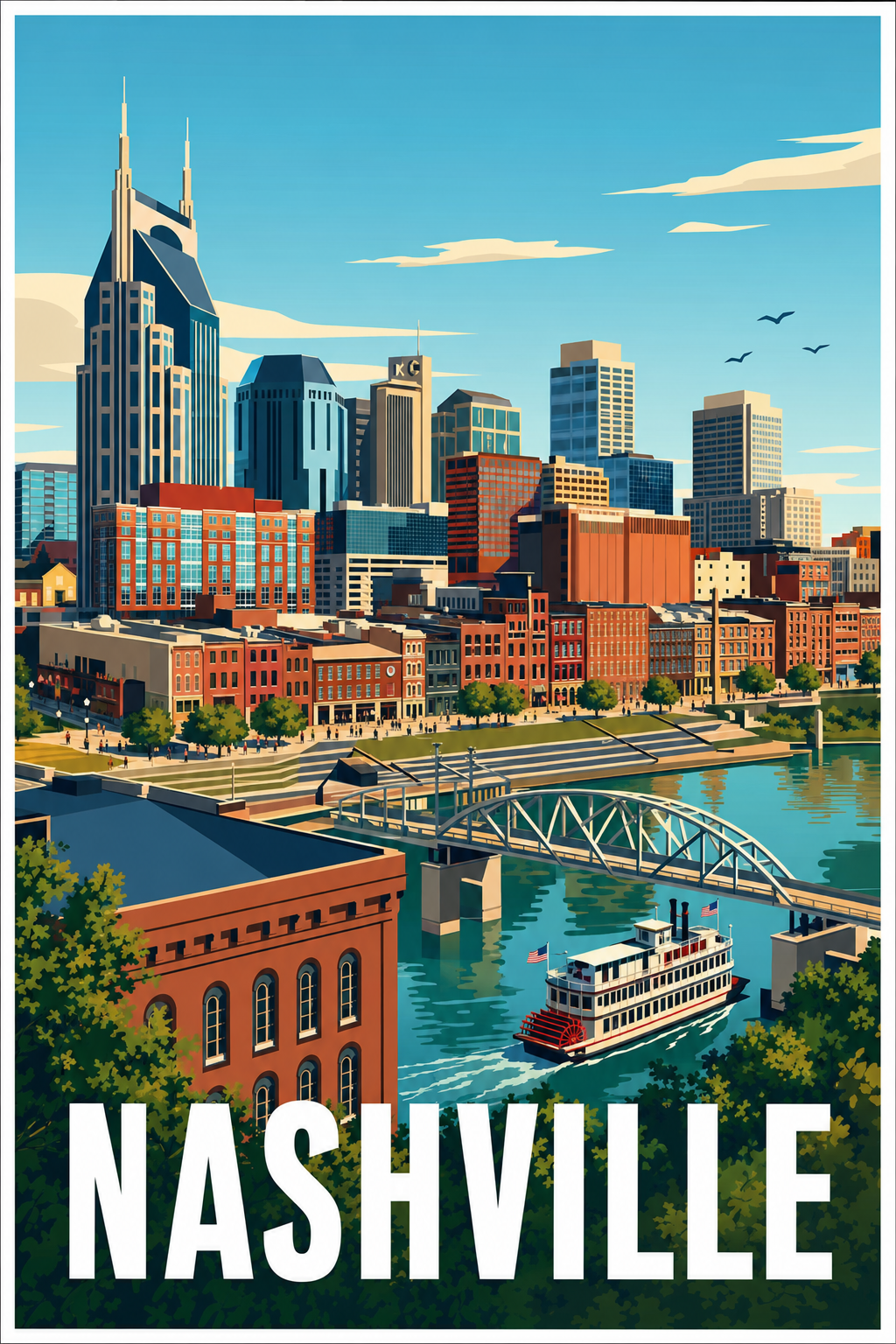 Affiche Nashville, poster skyline et Cumberland