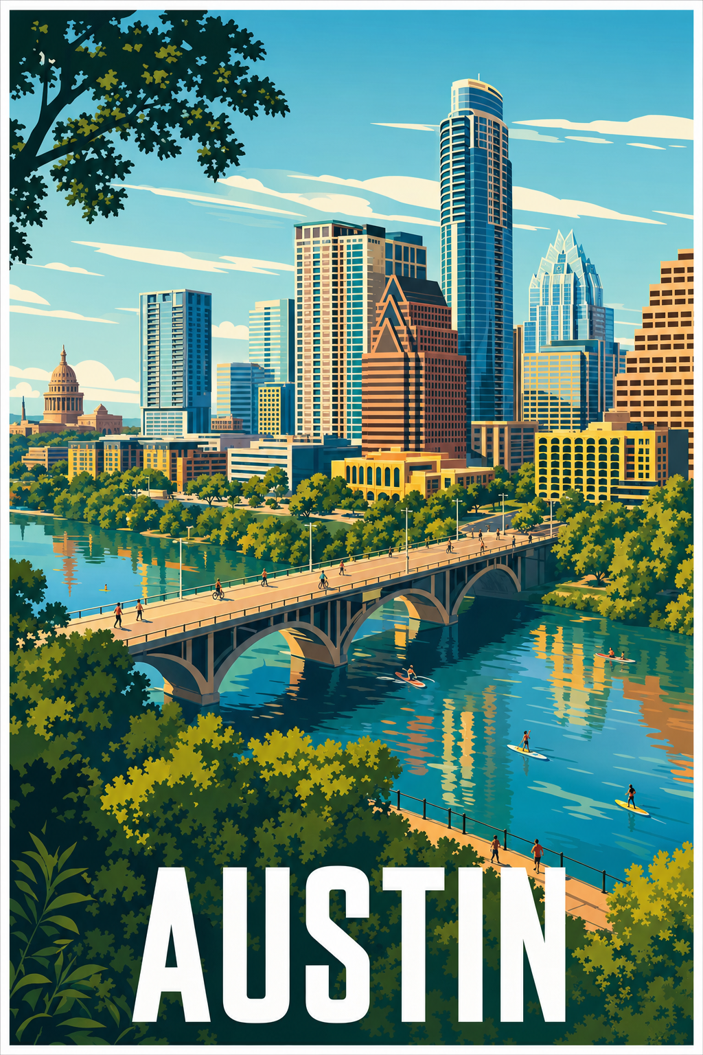 Affiche d'Austin, poster skyline Texas