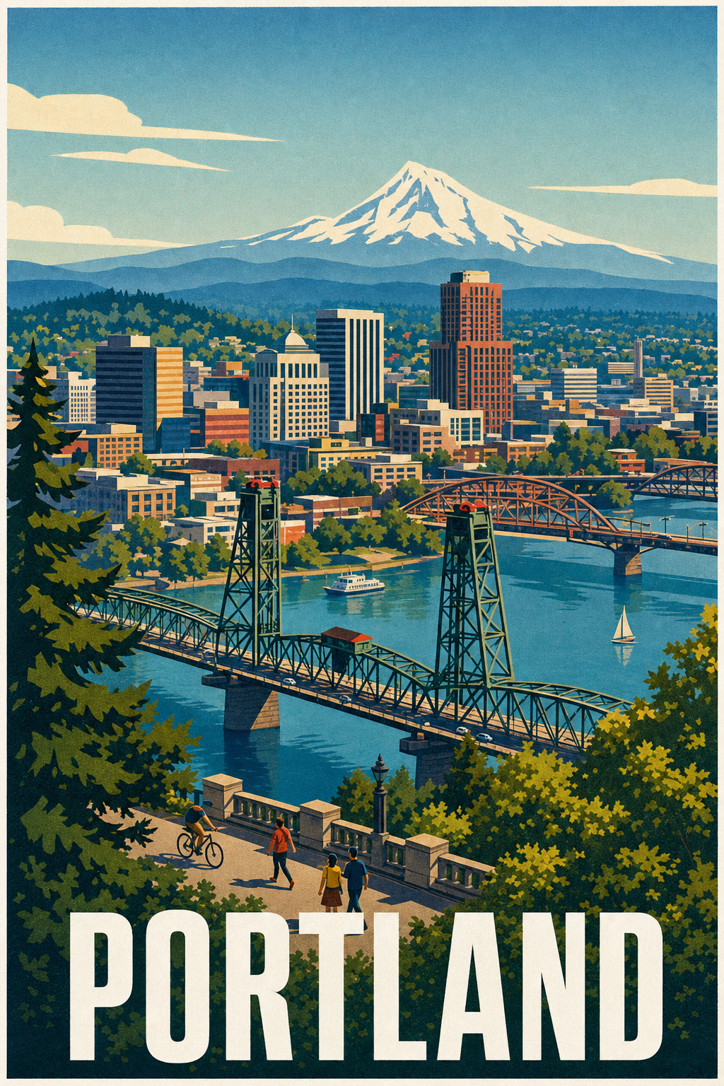 Affiche de Portland, poster ville et montagne