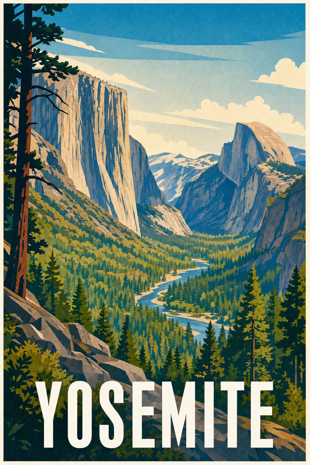 Affiche de Yosemite, poster vallée de Californie